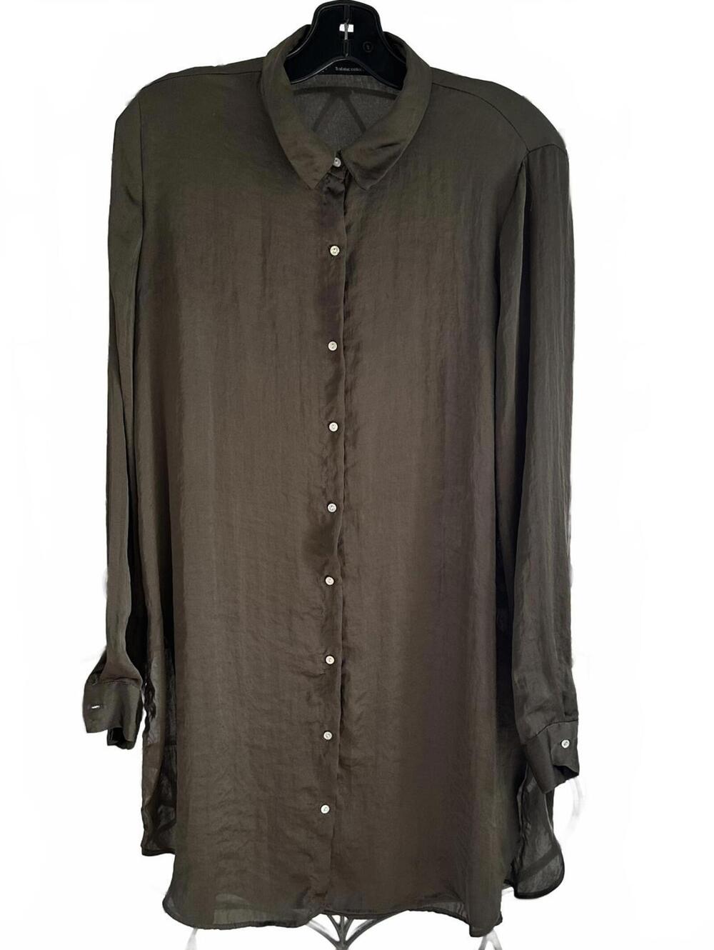 Zara Trafaluc Olive Green Embroidered Crane Tunic Shirt Oversized Top - L - Picture 4 of 9
